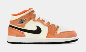 Air Jordan 1 Mid Preschool Lifestyle Shoes (Orange/White)