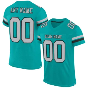 Custom Aqua Gray-Black Mesh Authentic Football Jersey