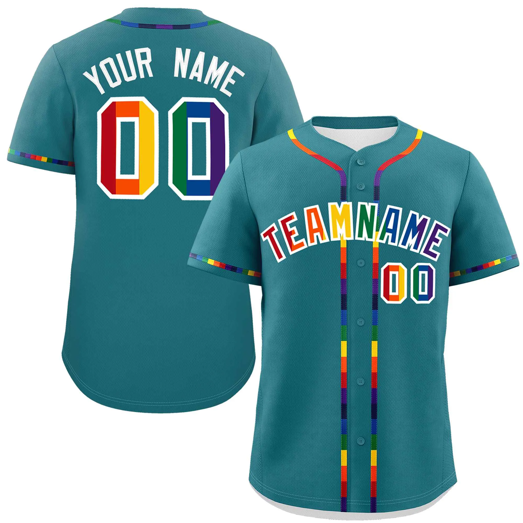 Custom Aqua LGBT Rainbow For Pride Month Classic Style Authentic Baseball Jersey