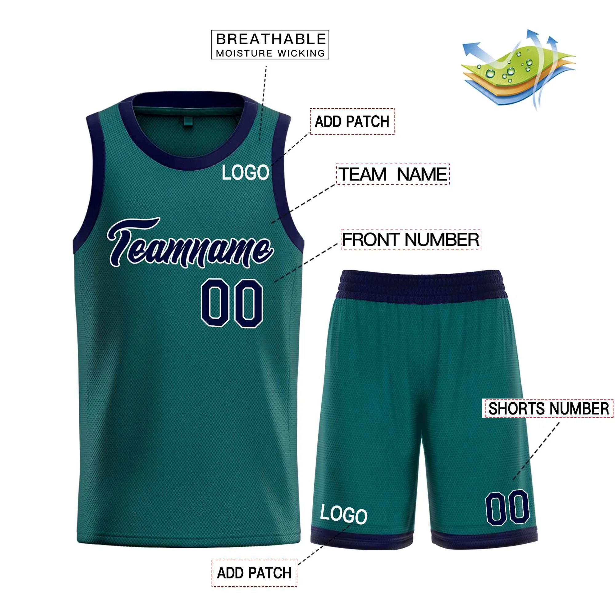 Custom Aqua Navy-White Heal Sports Uniform Classic Sets Basketball Jersey