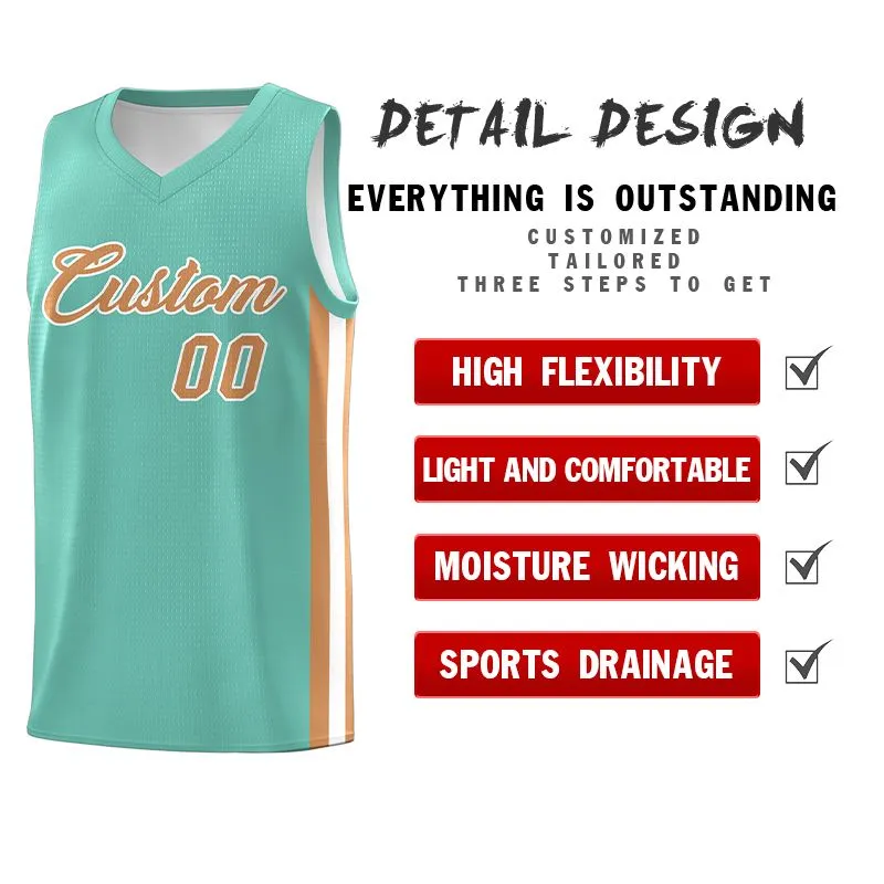 Custom Aqua Old Gold-White Classic Sets Sports Uniform Basketball Jersey