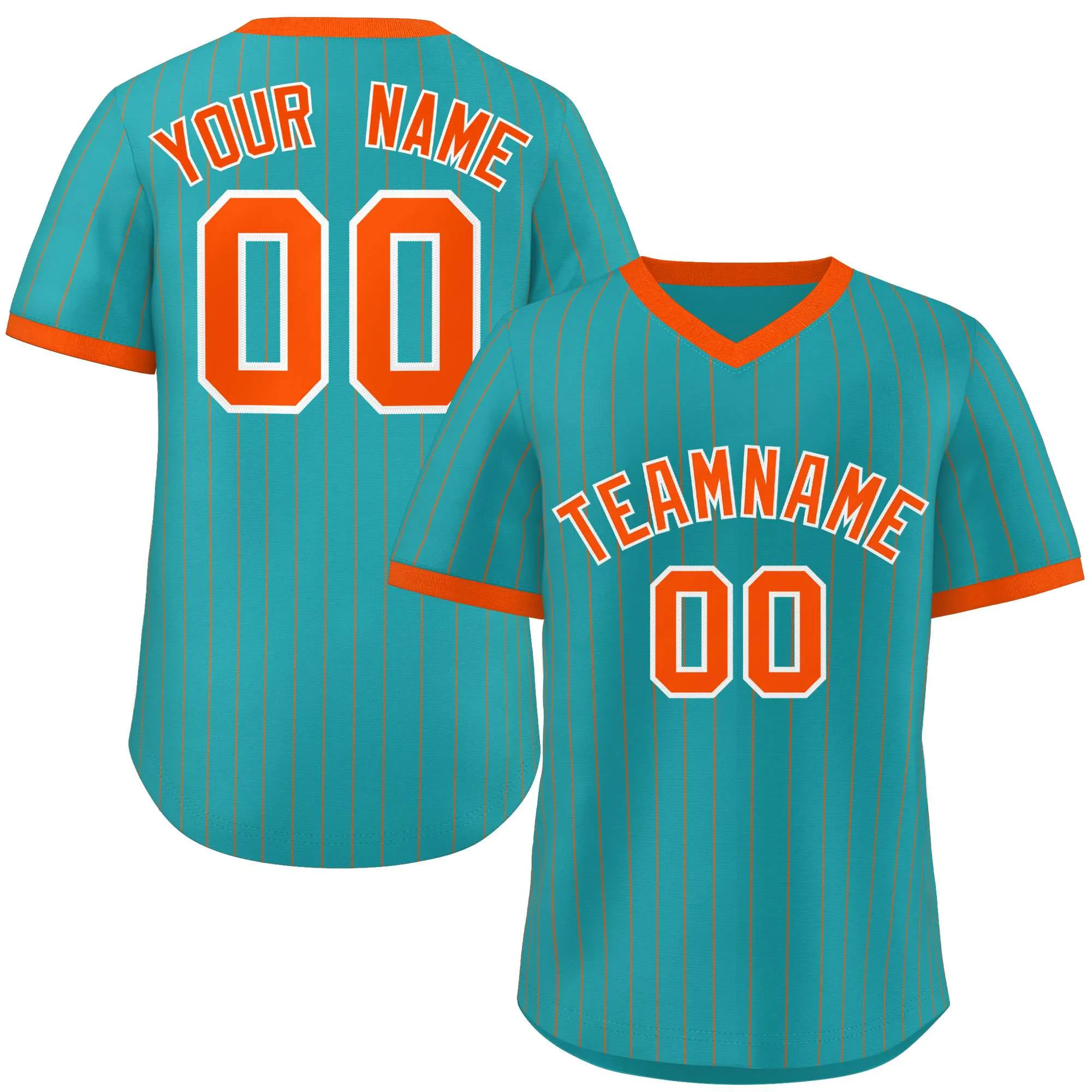 Custom Aqua Orange Stripe Fashion Authentic Pullover Baseball Jersey