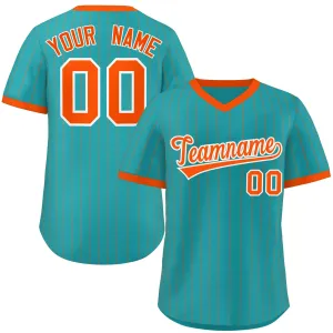 Custom Aqua Orange Stripe Fashion Authentic Pullover Baseball Jersey