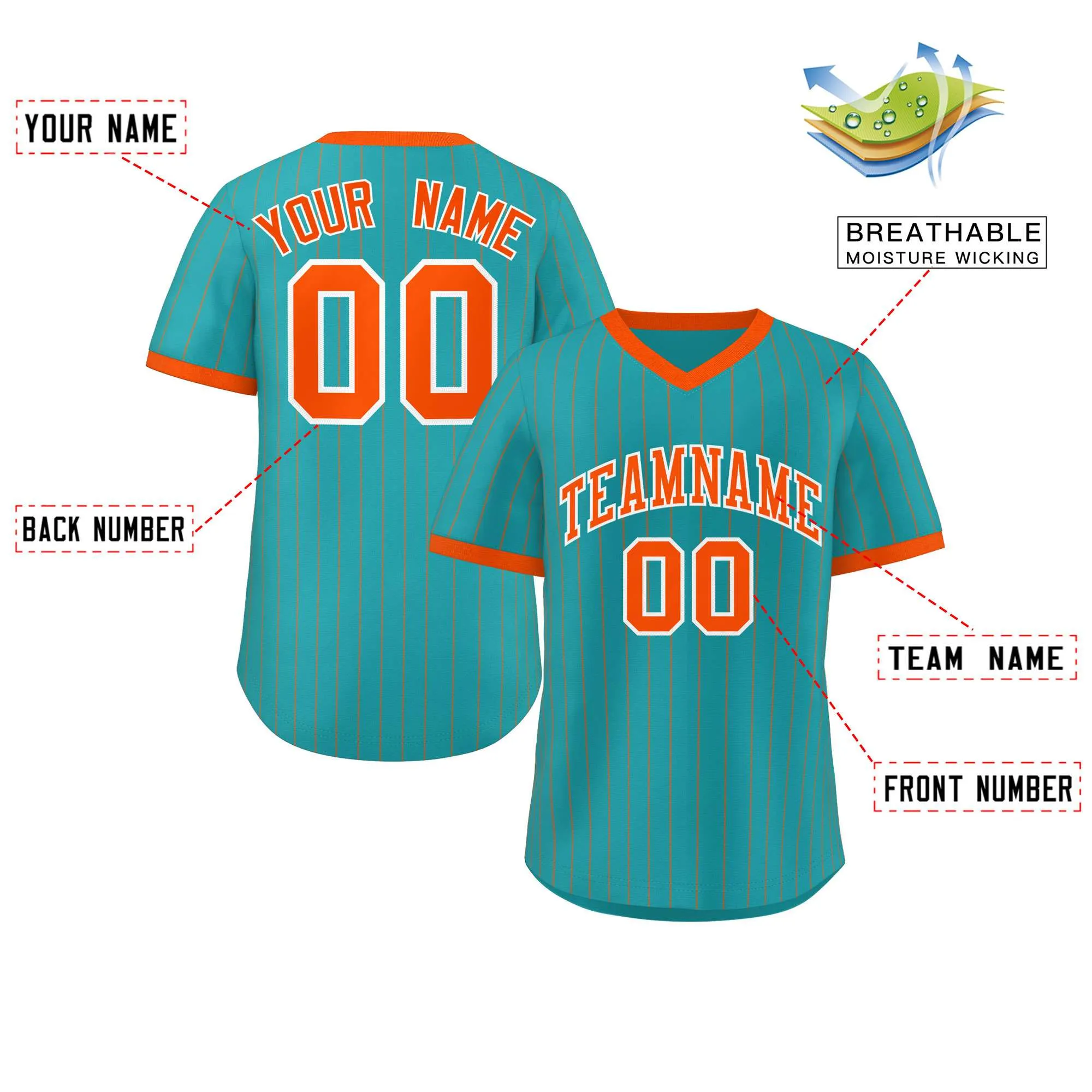 Custom Aqua Orange Stripe Fashion Authentic Pullover Baseball Jersey