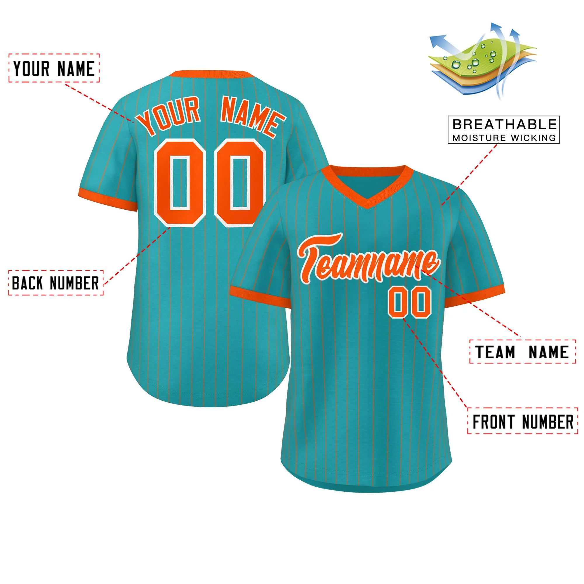 Custom Aqua Orange Stripe Fashion Authentic Pullover Baseball Jersey