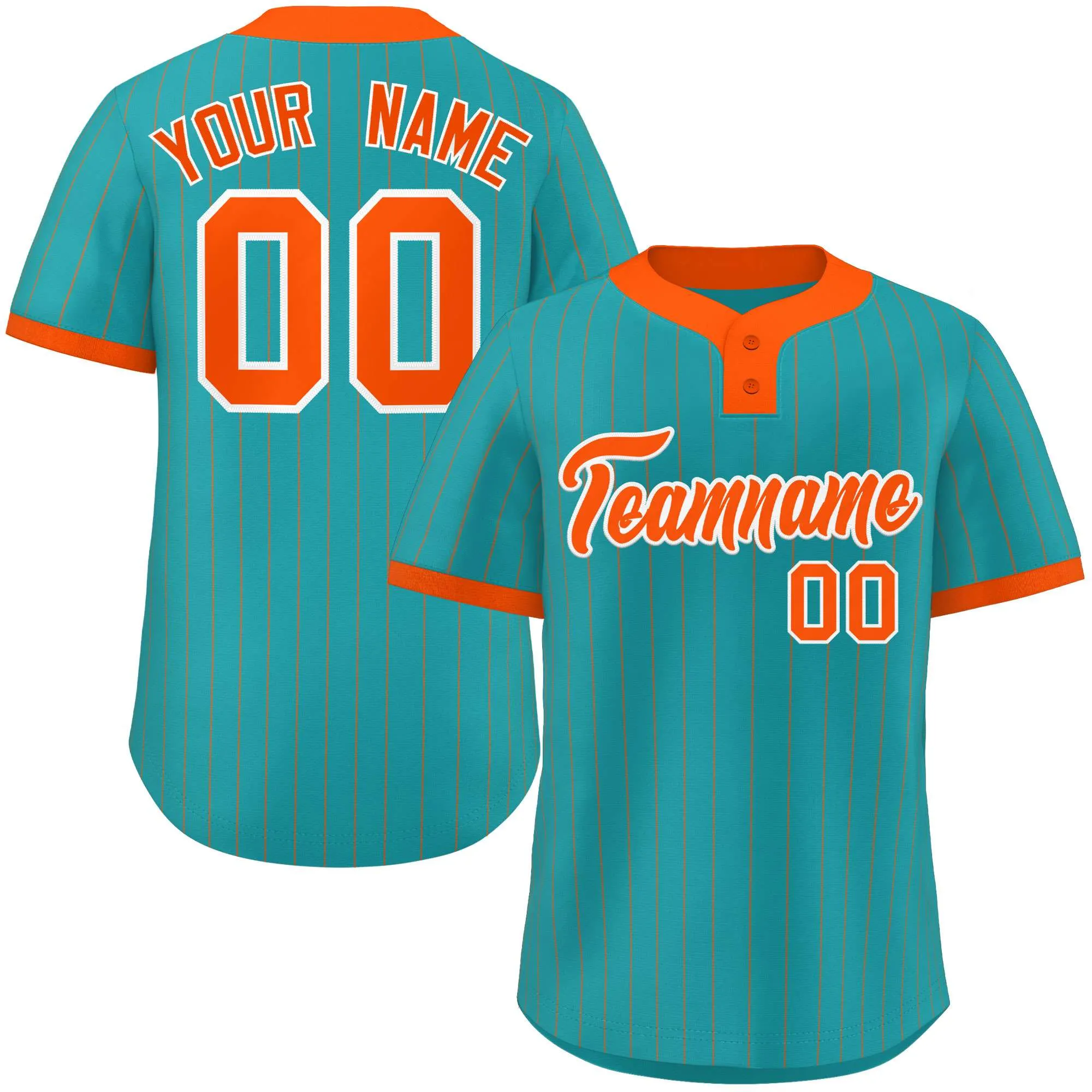 Custom Aqua Orange Stripe Fashion Authentic Two-Button Baseball Jersey