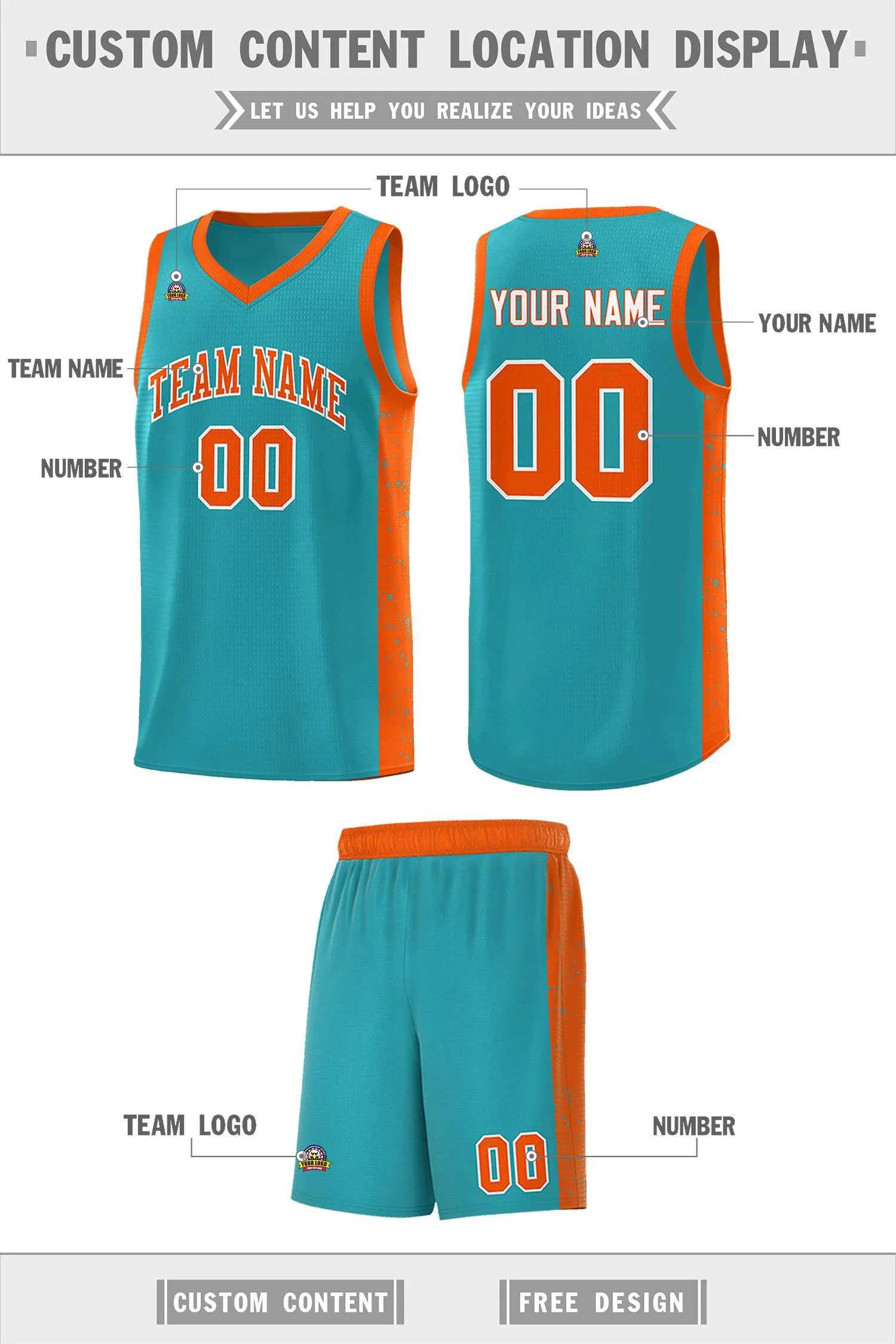 Custom Aqua Orange-White Side Splash Sports Uniform Basketball Jersey