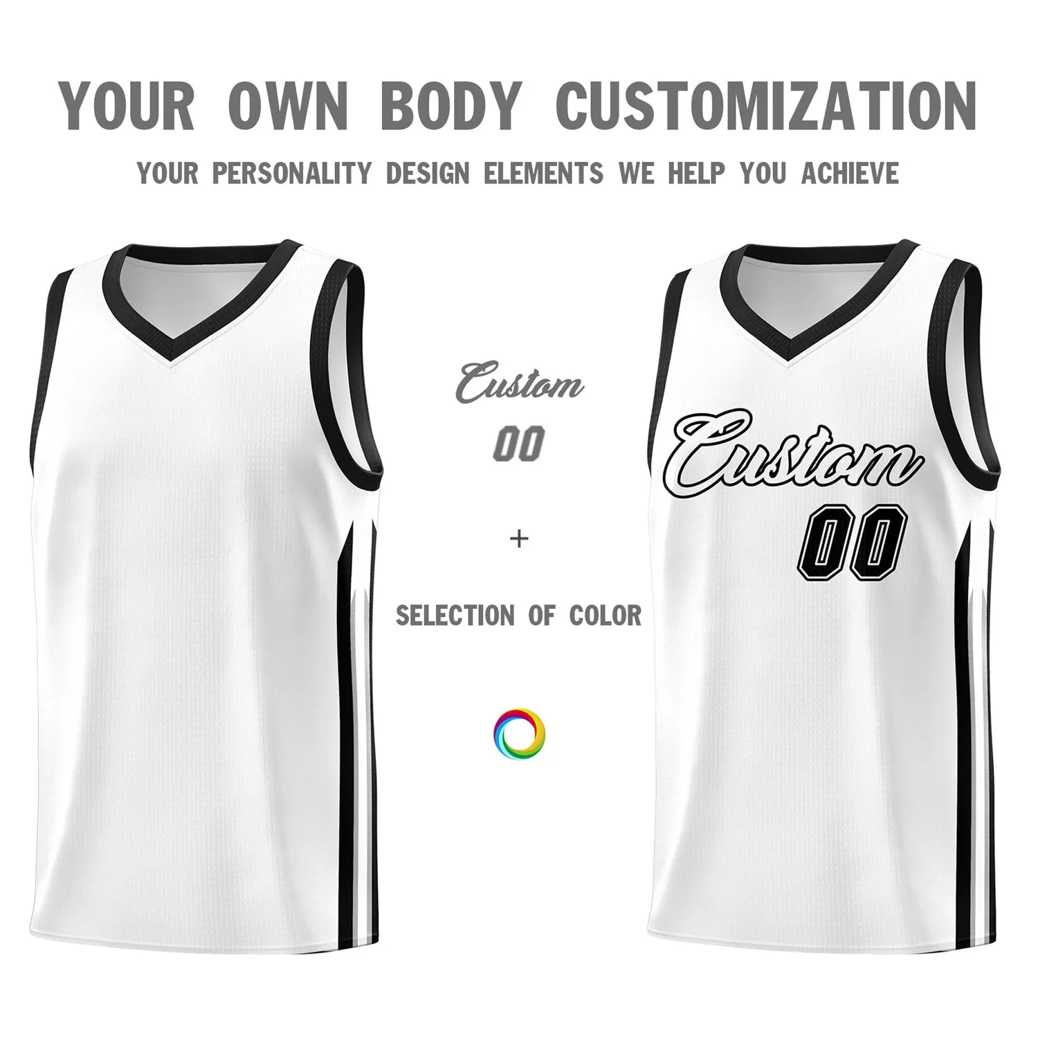 Custom  White Black Classic Tops Fashion Sportwear Basketball Jersey