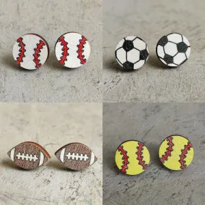 Favorite Sports Wooden Stud Earrings