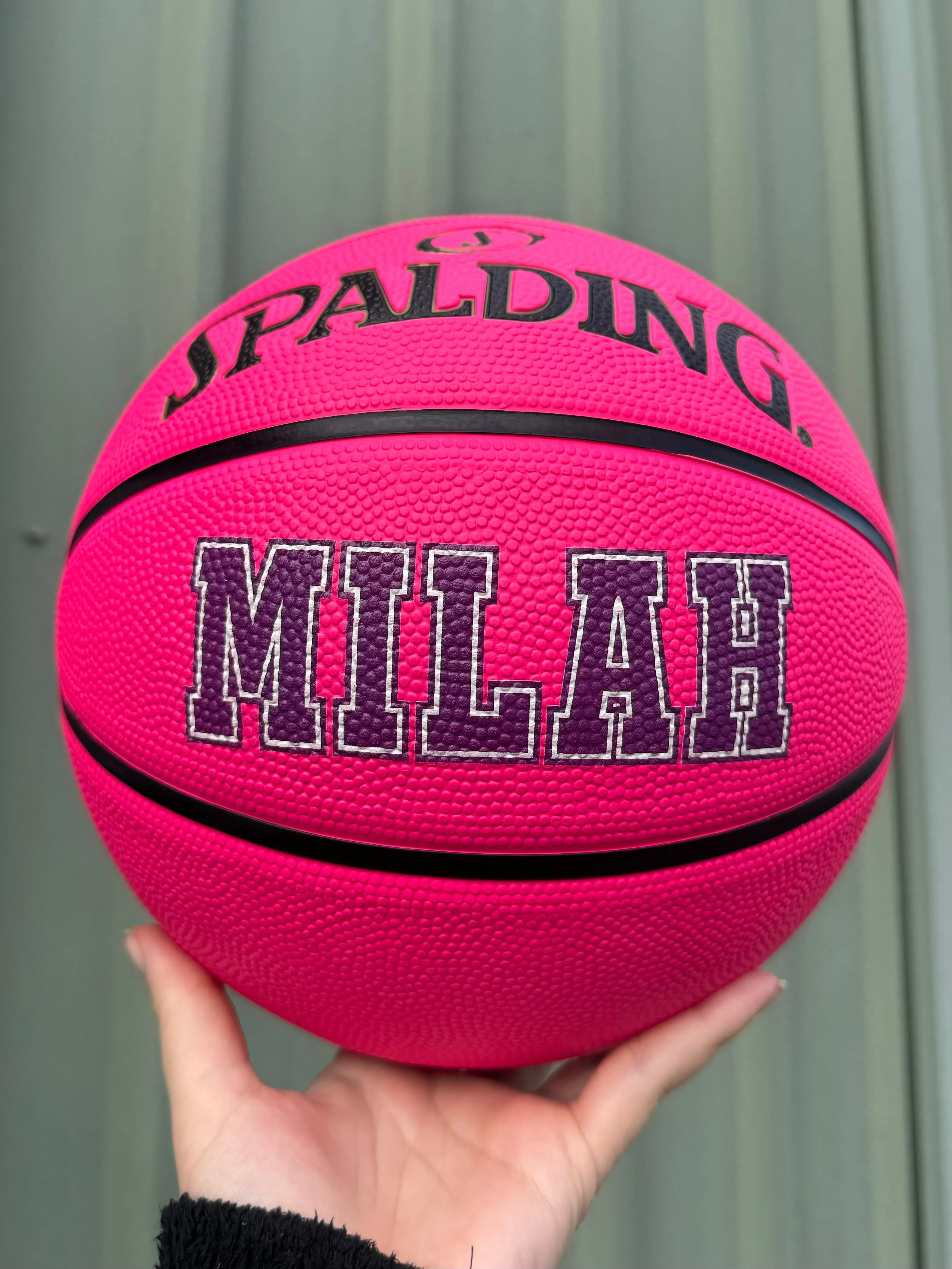 Personalised Pink Rubber Spalding Basketball (Size 5, 6)