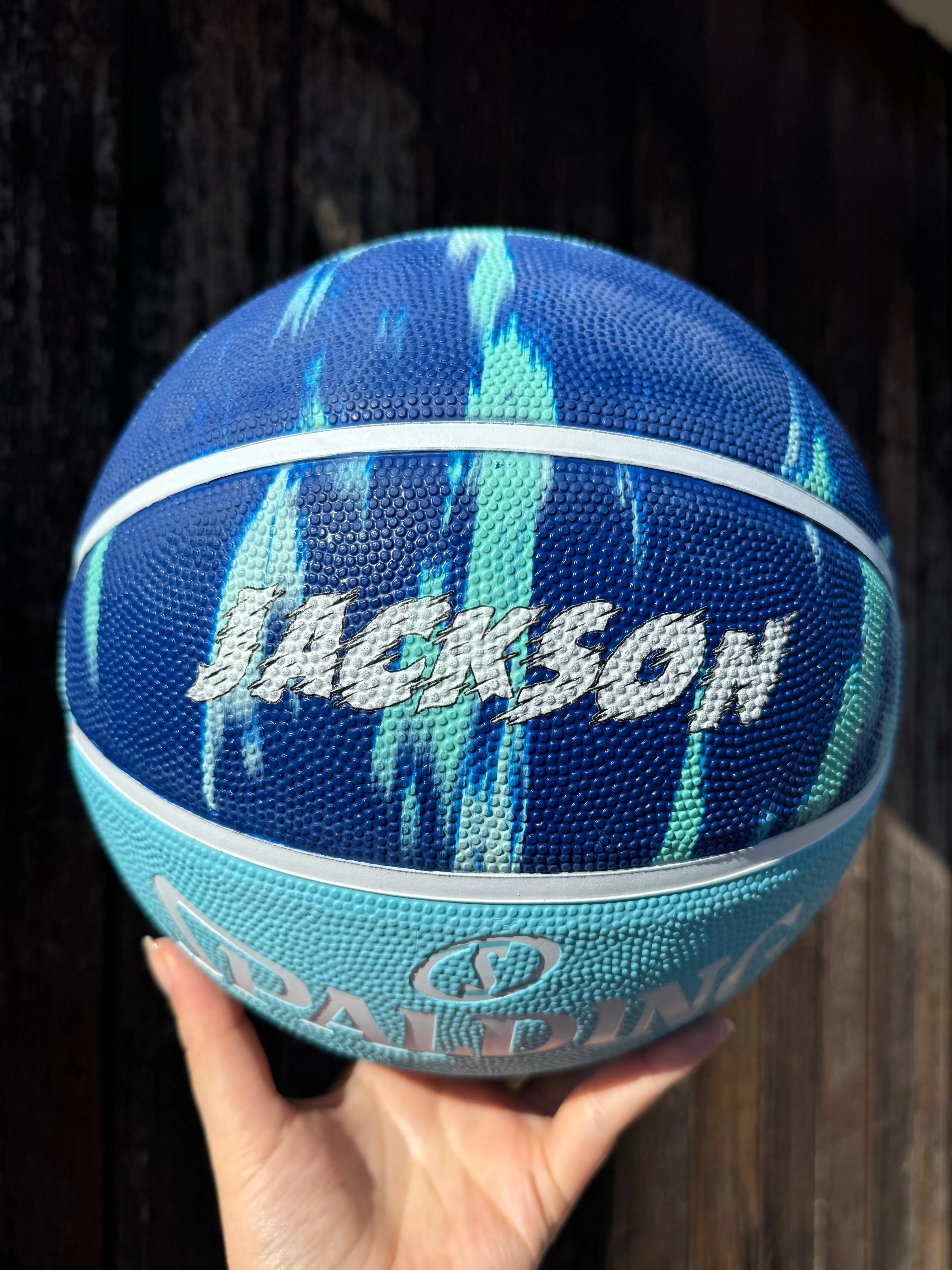 Personalised Spalding Rubber Basketball Marble Blue (Size 5, 6 & 7)