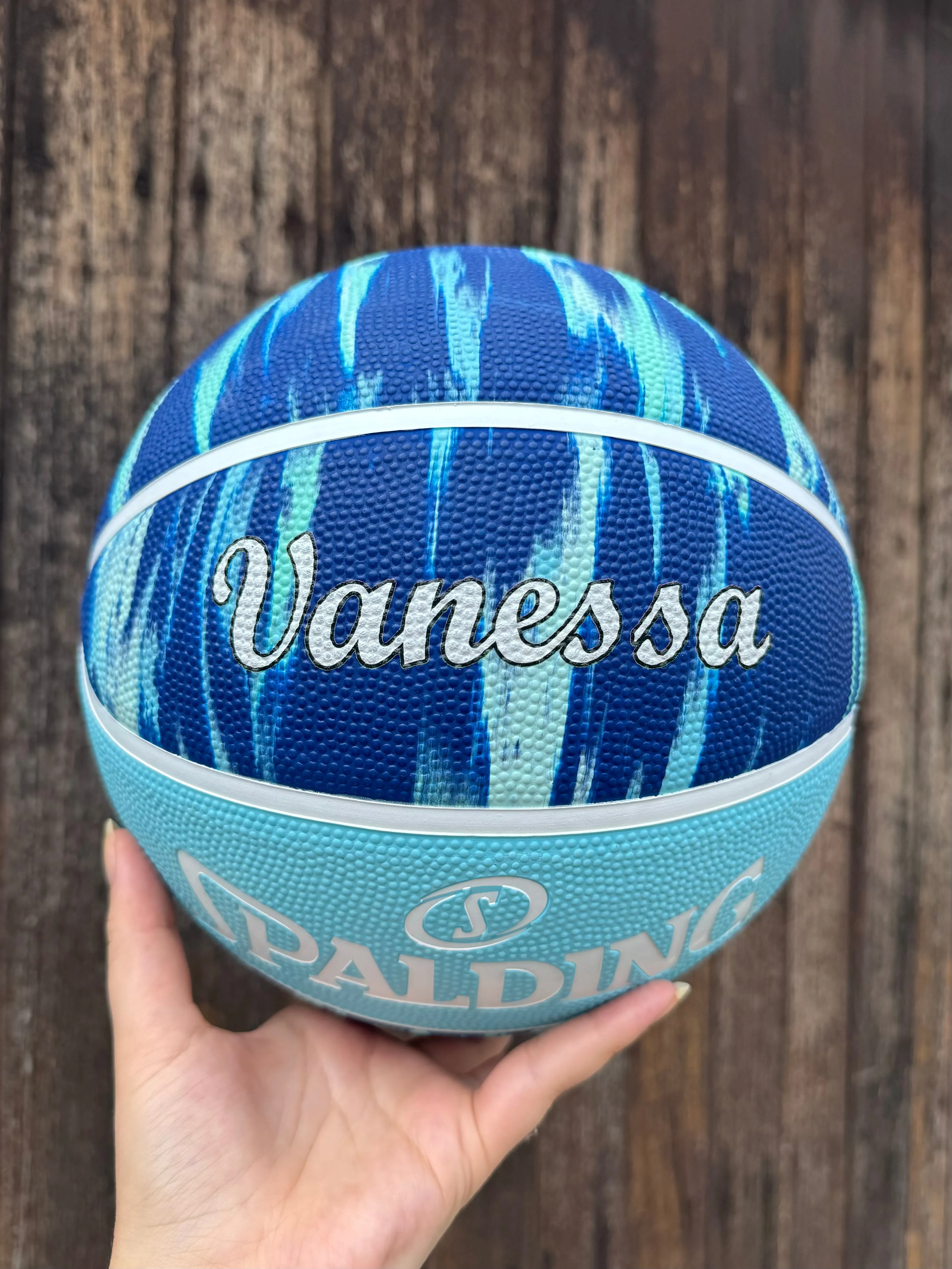 Personalised Spalding Rubber Basketball Marble Blue (Size 5, 6 & 7)