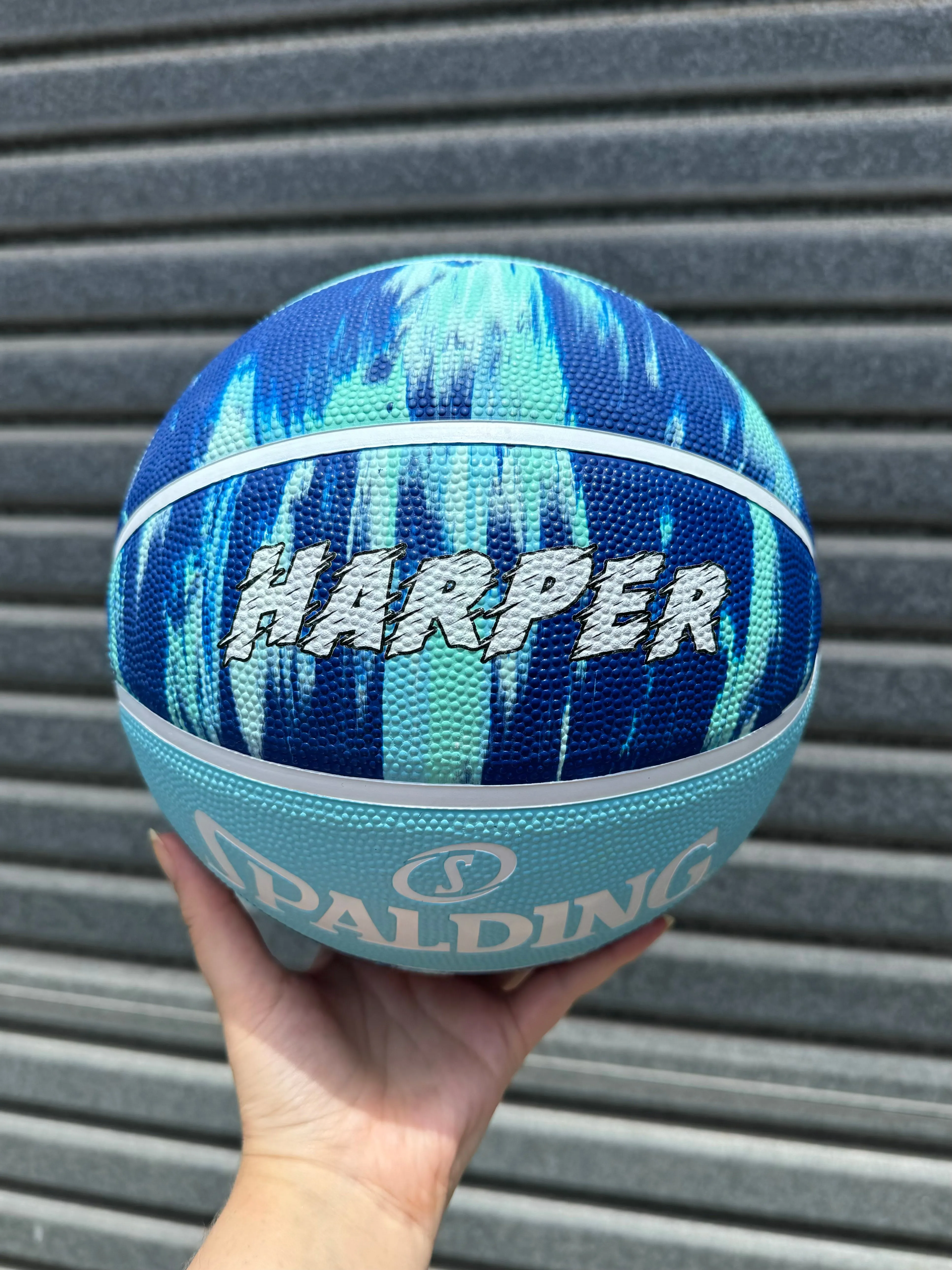 Personalised Spalding Rubber Basketball Marble Blue (Size 5, 6 & 7)