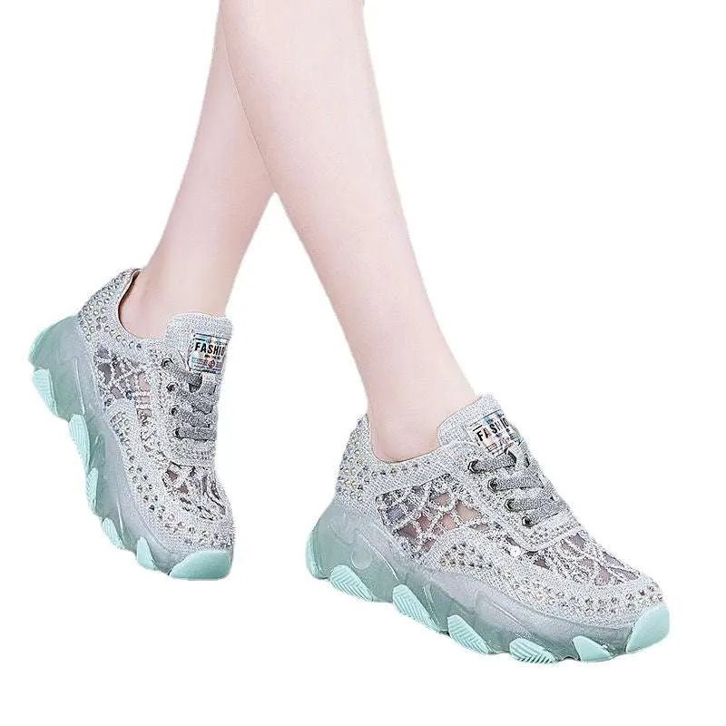 Women's Mesh Surface Hollowed Height Increasing Insole Breathable Sneakers